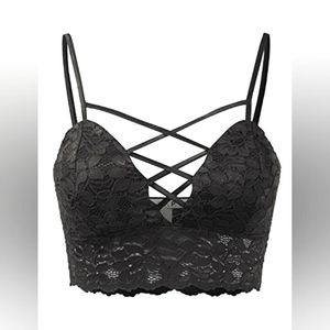 Women's Fifth Parallel Threads Black Strappy Lace Bralette
